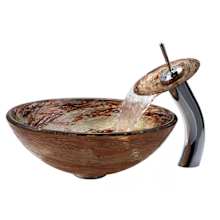 Copper Bathroom Combo - 16-1/2" Ares Glass Vessel Bathroom Sink with Vessel Faucet, Pop-Up Drain, and Mounting Ring