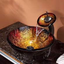Copper Bathroom Combo - 17" Mercury Glass Vessel Bathroom Sink with Vessel Faucet, Pop-Up Drain, and Mounting Ring