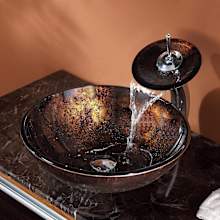 Copper Bathroom Combo - 16-1/2" Pluto Glass Vessel Bathroom Sink with Vessel Faucet, Pop-Up Drain, and Mounting Ring