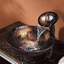Copper Bathroom Combo - 16-1/2" Pluto Glass Vessel Bathroom Sink with Vessel Faucet, Pop-Up Drain, and Mounting Ring