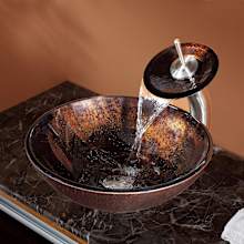 Copper Bathroom Combo - 16-1/2" Pluto Glass Vessel Bathroom Sink with Vessel Faucet, Pop-Up Drain, and Mounting Ring