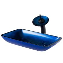 Bathroom Combo - 21-7/8" Irruption Blue Glass Vessel Bathroom Sink with Vessel Faucet, Pop-Up Drain, and Mounting Ring