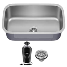 Premier 31 1/2” Undermount Single Bowl 18-Gauge Stainless Steel Kitchen Sink with WasteGuard Continuous Feed Garbage Disposal