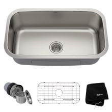 31-1/2" Single Basin 16 Gauge Stainless Steel Kitchen Sink for Undermount Installations - Basin Rack and Basket Strainer Included