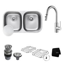 Kitchen Sink Package: Outlast MicroShield 32-1/4" Scratch Resistant Double Basin Undermount Kitchen Sink and Oletto Pull Down Kitchen Faucet