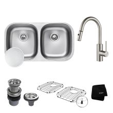 Kitchen Sink Package: Outlast MicroShield 32-1/4" Scratch Resistant Double Basin Undermount Kitchen Sink and Oletto Pull Down Kitchen Faucet