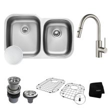 Kitchen Sink Package: Outlast MicroShield 32" Scratch Resistant Double Basin Undermount Kitchen Sink and Oletto Pull Down Kitchen Faucet