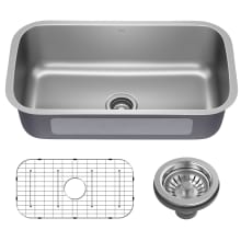 Premier 32-3/8" Undermount Single Basin Stainless Steel Kitchen Sink with Basin Rack and Basket Strainer