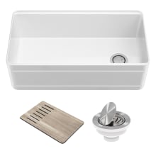 Turino 33" Farmhouse Single Basin Fireclay Kitchen Sink with Basket Strainer, and Cutting Board