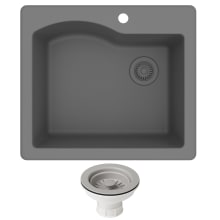 Quarza 25" Undermount Single Basin Granite Composite Kitchen Sink with Basket Strainer