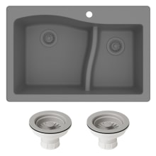 Quarza 33" Undermount Double Basin Granite Composite Kitchen Sink with Basket Strainer