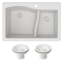 Quarza 33" Undermount Double Basin Granite Composite Kitchen Sink with Basket Strainer