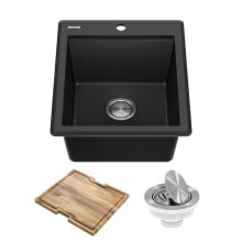 Bellucci 18" Drop In Single Basin Granite Composite Kitchen Sink with Basket Strainer and Cutting Board