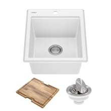 Bellucci 18" Drop In Single Basin Granite Composite Kitchen Sink with Basket Strainer and Cutting Board