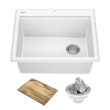 Bellucci 25" Drop In Single Basin Granite Composite Kitchen Sink with Basket Strainer and Cutting Board