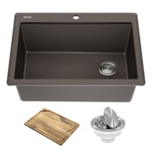 Bellucci 28" Drop In Single Basin Granite Composite Kitchen Sink with Basket Strainer and Cutting Board