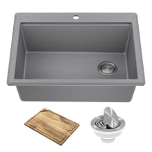 Bellucci 28" Drop In Single Basin Granite Composite Kitchen Sink with Basket Strainer and Cutting Board