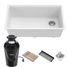 Bellucci 32" Undermount Single Basin Granite Kitchen Sink with Basket Strainer, Cutting Board, and Garbage Disposal