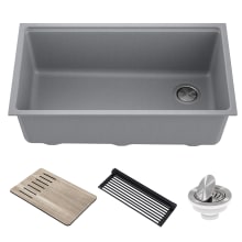 Bellucci 32" Undermount Single Basin Granite Composite Kitchen Sink with Basket Strainer, Cutting Board, and Drain Board