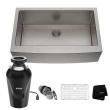 Standart PRO 32-7/8" Farmhouse Single Basin Stainless Steel Kitchen Sink with Basin Rack, Basket Strainer, and Garbage Disposal