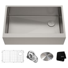 Standart PRO 33" Farmhouse Single Basin Stainless Steel Kitchen Sink - Includes Drain Assembly, Removable Drain Cap, Bottom Grid, and Kitchen Towel