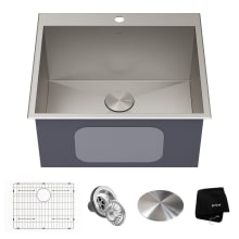 Standart PRO 25" Drop-In Single Basin Stainless Steel Kitchen Sink with Basin Rack, and Basket Strainer