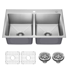 Fairlane 33" Drop In Double Basin Stainless Steel Kitchen Sink with Basin Rack and Basket Strainer