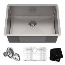 Standart PRO 26" Undermount Single Basin Stainless Steel Kitchen Sink with Sound Dampening - Includes Basket Strainer, Sink Grid, and Kitchen Towel