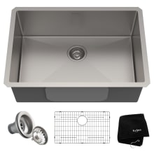 Standart PRO 28" Undermount Single Basin Stainless Steel Kitchen Sink with Sound Dampening - Includes Basket Strainer, Sink Grid, and Kitchen Towel