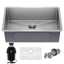 Standart PRO 30" Undermount Single Basin Stainless Steel Kitchen Sink with Basin Rack, Basket Strainer, Cutting Board, and Garbage Disposal