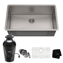 Standart PRO 30" Undermount Single Basin Stainless Steel Kitchen Sink with Basin Rack, Basket Strainer, Garbage Disposal, and NoiseDefend Technology