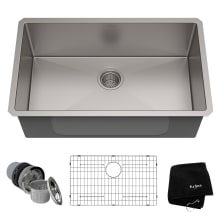 30" Single Basin 16 Gauge Stainless Steel Kitchen Sink for Undermount Installations - Basin Rack and Basket Strainer Included