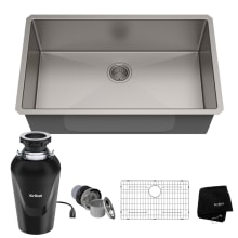 Standart PRO 32" Undermount Single Basin Stainless Steel Kitchen Sink with Basin Rack, Basket Strainer, Garbage Disposal, and NoiseDefend Technology