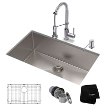 Standart PRO 32" Undermount Single Basin Stainless Steel Kitchen Sink with Deck Mounted 1.8 (GPM) Pre-Rinse Kitchen Faucet with Soap Dispenser