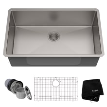 32" Single Basin 16 Gauge Stainless Steel Kitchen Sink for Undermount Installations - Basin Rack and Basket Strainer Included