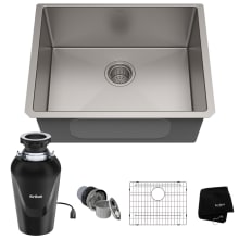 Standart PRO 23" Undermount Single Basin Stainless Steel Kitchen Sink with Basin Rack, Basket Strainer, Garbage Disposal, and NoiseDefend Technology