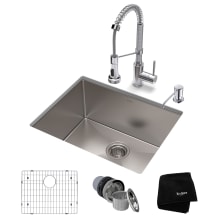 Standart PRO 23" Undermount Single Basin Stainless Steel Kitchen Sink with Deck Mounted 1.8 (GPM) Pre-Rinse Kitchen Faucet with Soap Dispenser
