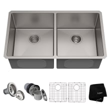32-3/4" Double Basin 16 Gauge Stainless Steel Kitchen Sink for Undermount Installations with 50/50 Split - Basin Racks and Basket Strainers Included