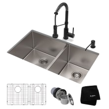 Standart PRO 33" Undermount Double Basin Stainless Steel Kitchen Sink with Deck Mounted 1.8 (GPM) Pre-Rinse Kitchen Faucet with Soap Dispenser