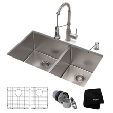 Standart PRO 33" Undermount Double Basin Stainless Steel Kitchen Sink with Deck Mounted 1.8 (GPM) Pre-Rinse Kitchen Faucet with Soap Dispenser