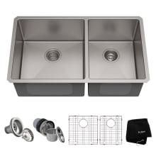 32-3/4" Double Basin 16 Gauge Stainless Steel Kitchen Sink for Undermount Installations with 60/40 Split - Basin Racks and Basket Strainers Included