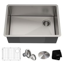 Standart PRO 27" Undermount Single Basin Stainless Steel Kitchen Sink - Includes Drain Assembly, Removable Drain Cap, Bottom Grid, and Kitchen Towel