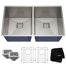Pax 31-1/2" Double Basin 16 Gauge Stainless Steel Kitchen Sink for Undermount Installations with NoiseDefend Technology and Pax Zero-Radius Corners