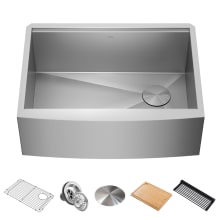 Kore 26-7/8" Farmhouse Single Basin Stainless Steel Kitchen Sink with Basin Rack, Basket Strainer and Cutting Board