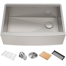 Kore 29-7/8" Farmhouse Single Basin Stainless Steel Kitchen Sink with Basin Rack, Basket Strainer, Cutting Board, Drying Mat, and Cover Cap