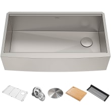 Kore 35-7/8" Farmhouse Single Basin Stainless Steel Kitchen Sink with Basin Rack, Basket Strainer, Cutting Board, Drying Mat, and Cover Cap