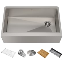 Kore 32-7/8" Farmhouse Single Basin Stainless Steel Kitchen Sink with Basin Rack, Basket Strainer, Cutting Board, and Drain Board
