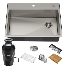 Kore 30" Drop In Single Basin Stainless Steel Kitchen Sink with Basin Rack, Basket Strainer, Cutting Board, and Garbage Disposal