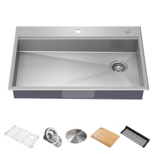Kore 33” ADA Workstation Drop-In Topmount Single Basin Stainless Steel Kitchen Sink with Accessories