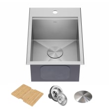 Kore 15" Drop In Single Basin Stainless Steel Bar Sink with Basket Strainer and Cutting Board
